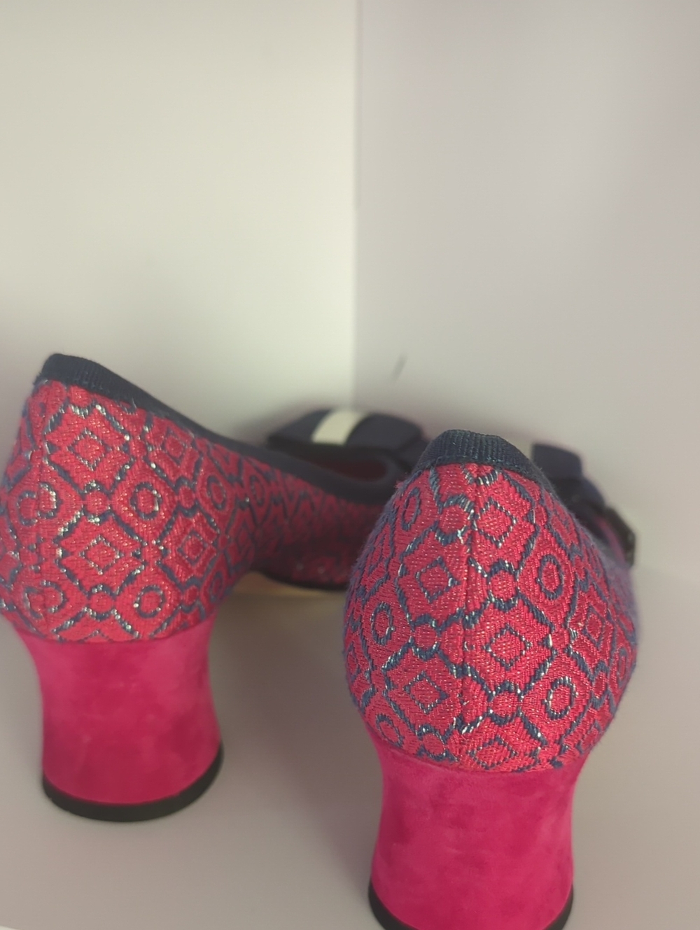 Ferca 81 Women's Pink Patterned Block Heel Pumps - Size 7 - Picture 4 of 4